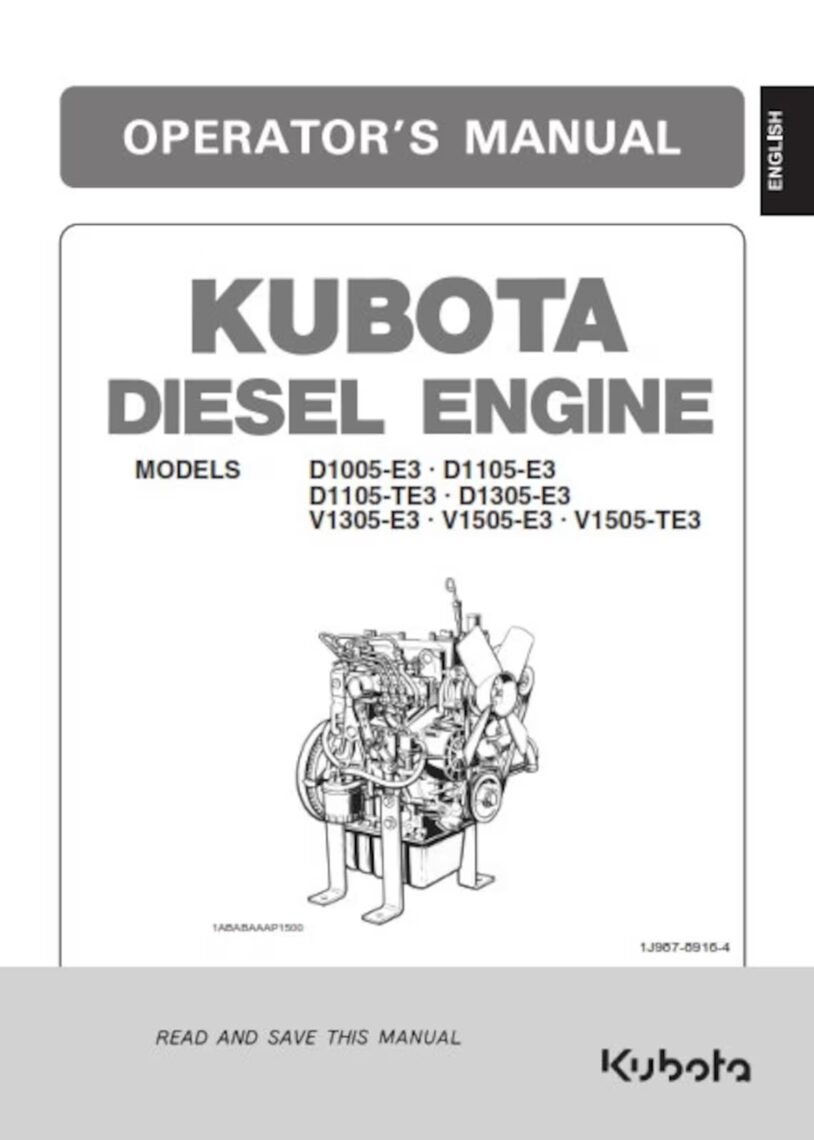 Kubota Diesel D1305-E3 V1305-E3 V1505-E3 V1505-TE3 Workshop manual