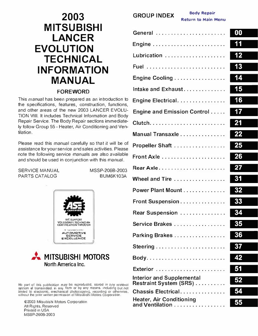 Mitsubishi Lancer Evolution VIII-8 Workshop manual 2003