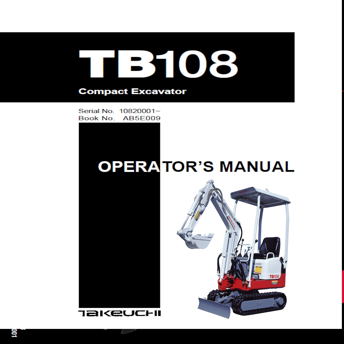 Takeuchi TB108 Excavator Operator's manual