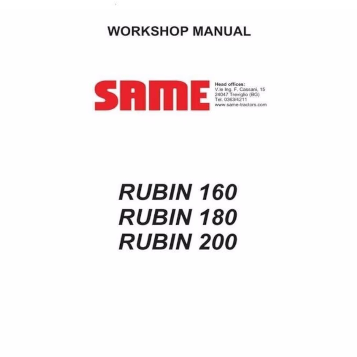 Same Rubin 160 180 200 tractors Workshop Manual