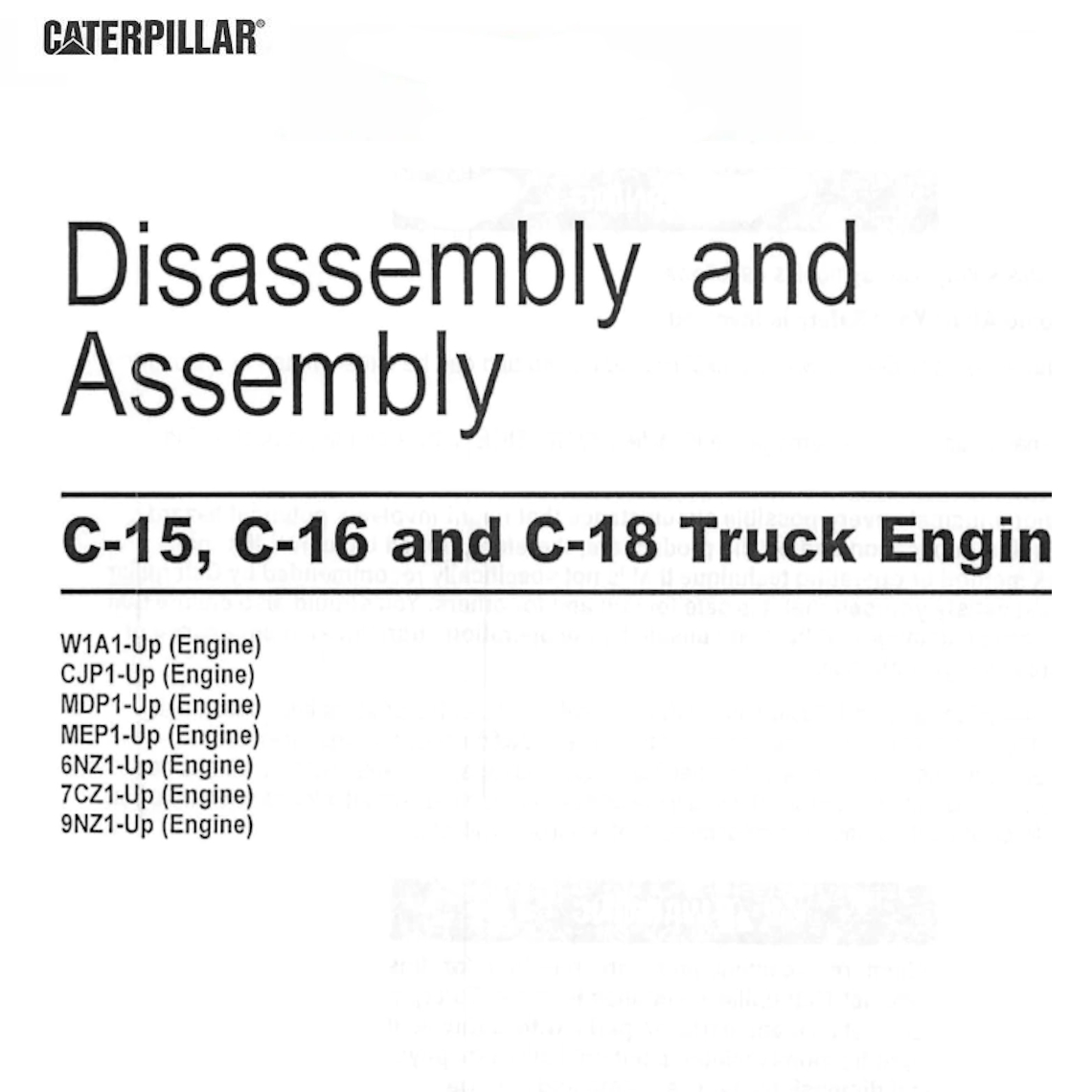 Caterpillar C15, C16 and C18 Truck Engine Disassembly and Assembly Manual