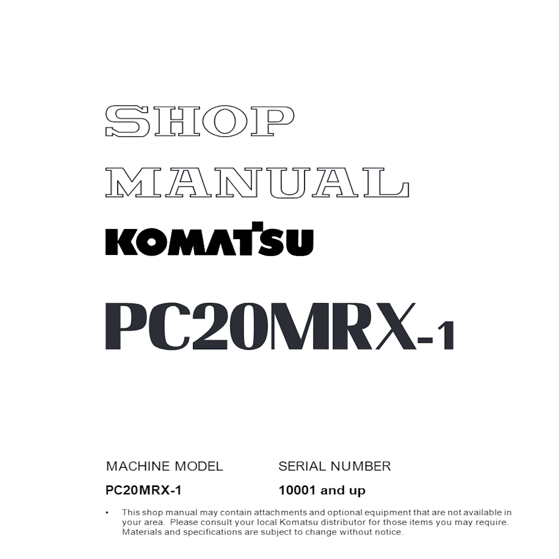 Workshop manual and Maintenance Manual for Komatsu PC20 MRX-1 mini-excavator SET