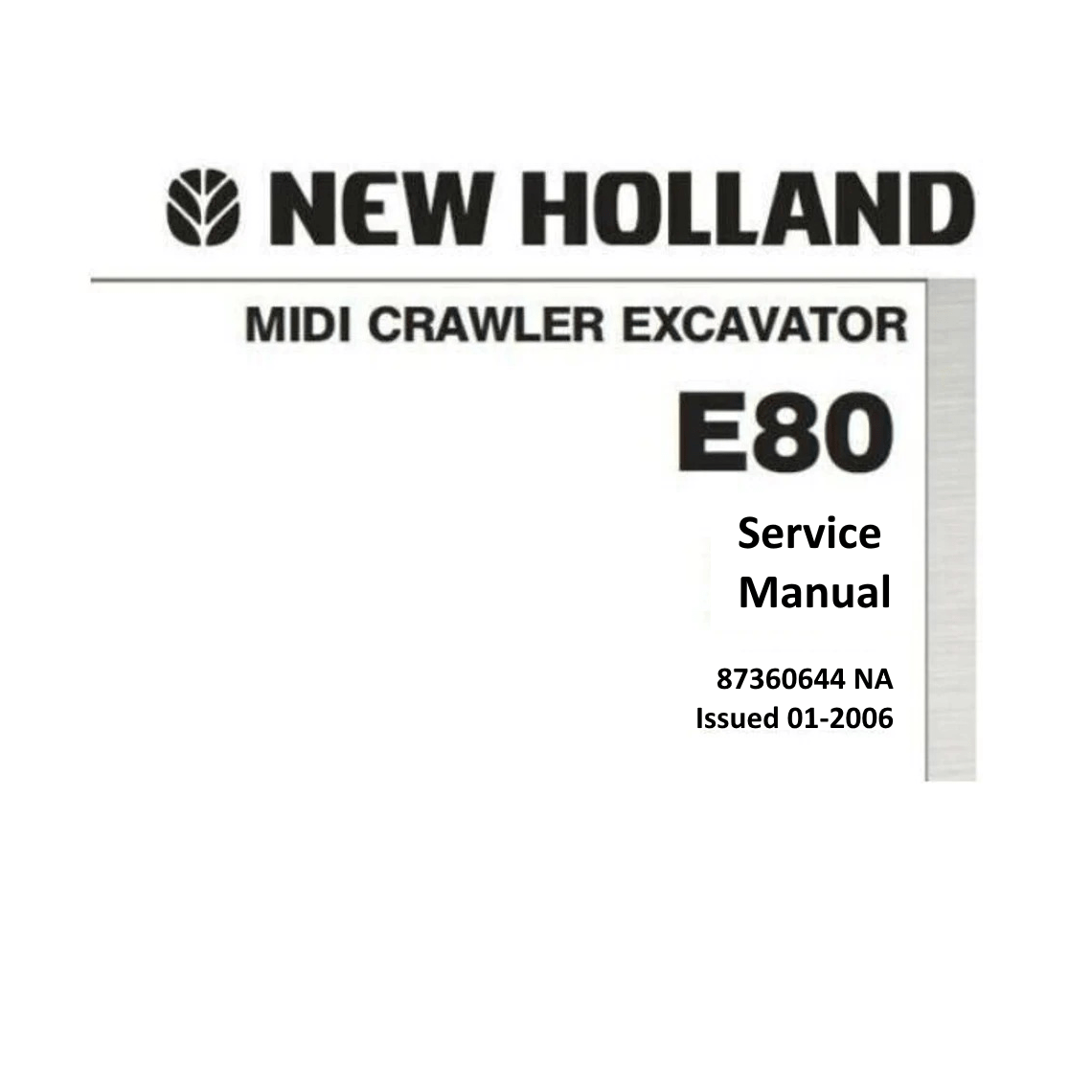 New Holland E80 MIDI Crawler Excavator Workshop Manual