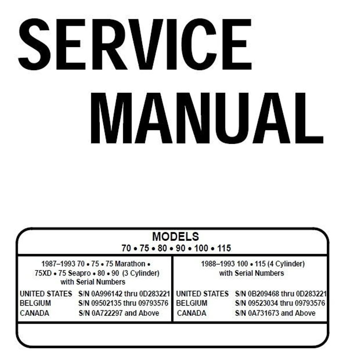 Mercury 70 75 80 90 100 115 Outboard Service Manual 1988-1993