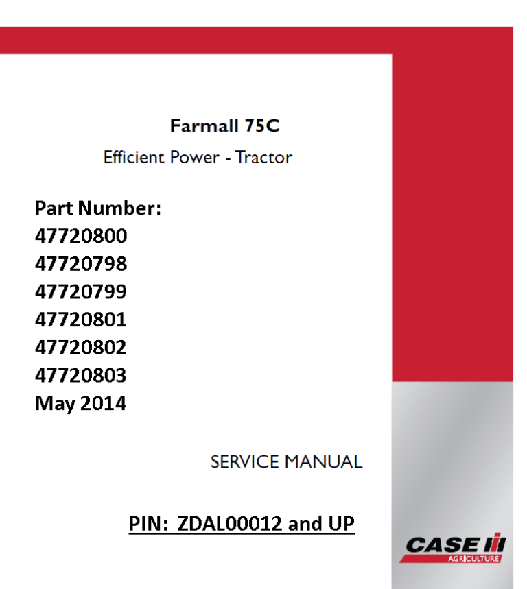 Case IH Farmall 75C Tractor Workshop Manual